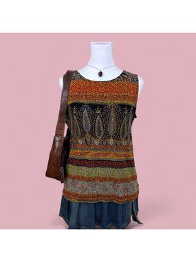 y2k striped boho granola whimsical hippie grunge sleeveless top